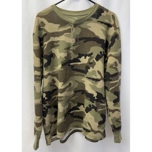 Faded Glory Camo Waffle Long Sleeve Shirt XL Button Up Camouflage